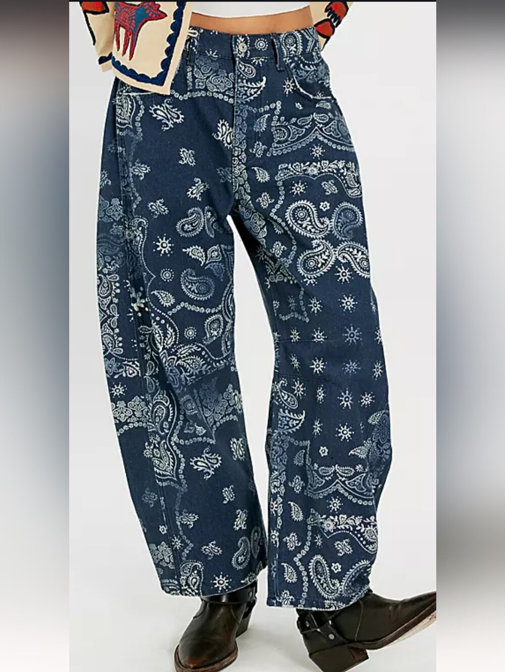 We The Free Good Luck Printed Barrel Jeans